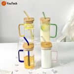 Beautiful glass cup with bamboo cover and reusable glass straw🤩